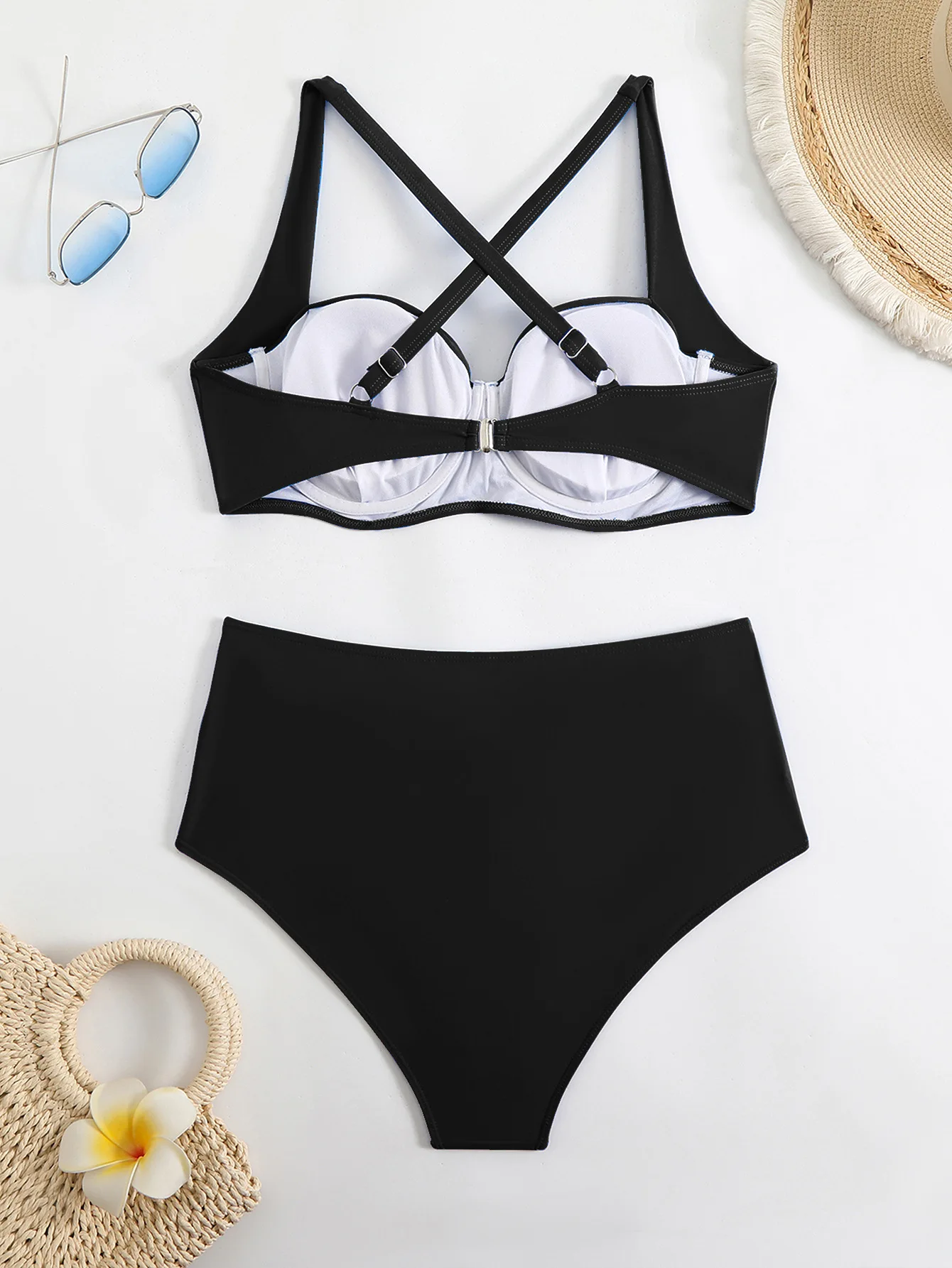 Sexy push-up bikini's sets twee stukken effen hoge taille badpak bikini badpak badmode biquini conjunto de bikini tankini