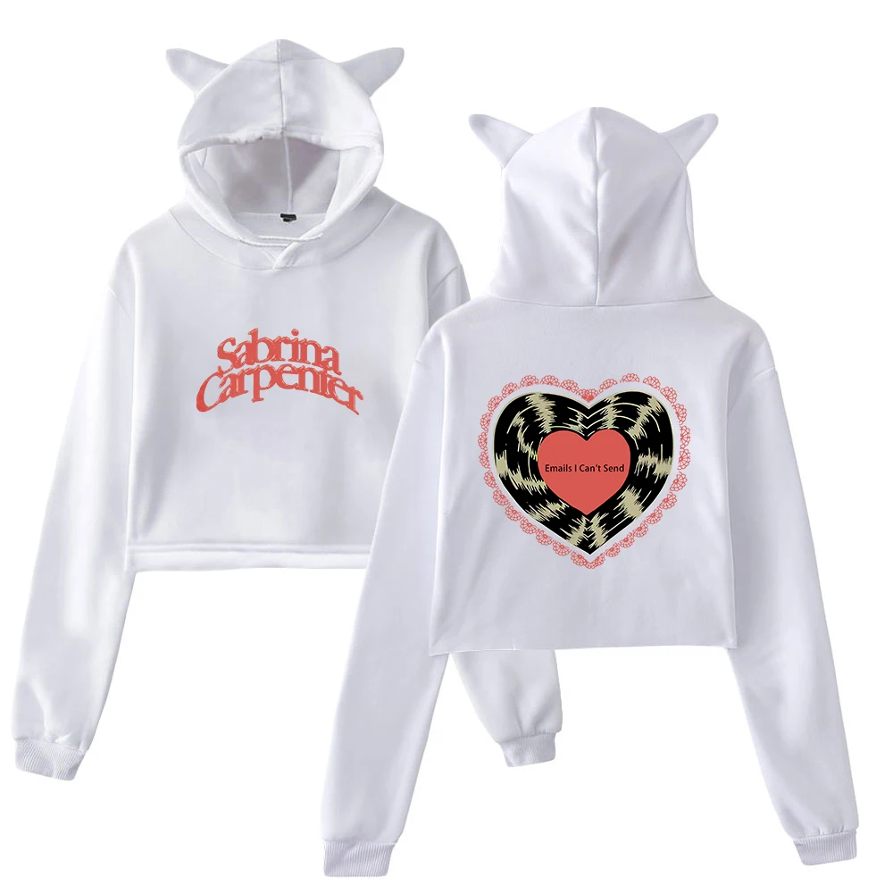 Sabrina Carpenter Emails I Can't Send Merch Pullover Cat Ears Hoodie Long Sleeve Sweatshirts Female Crop Top Women's Clothes