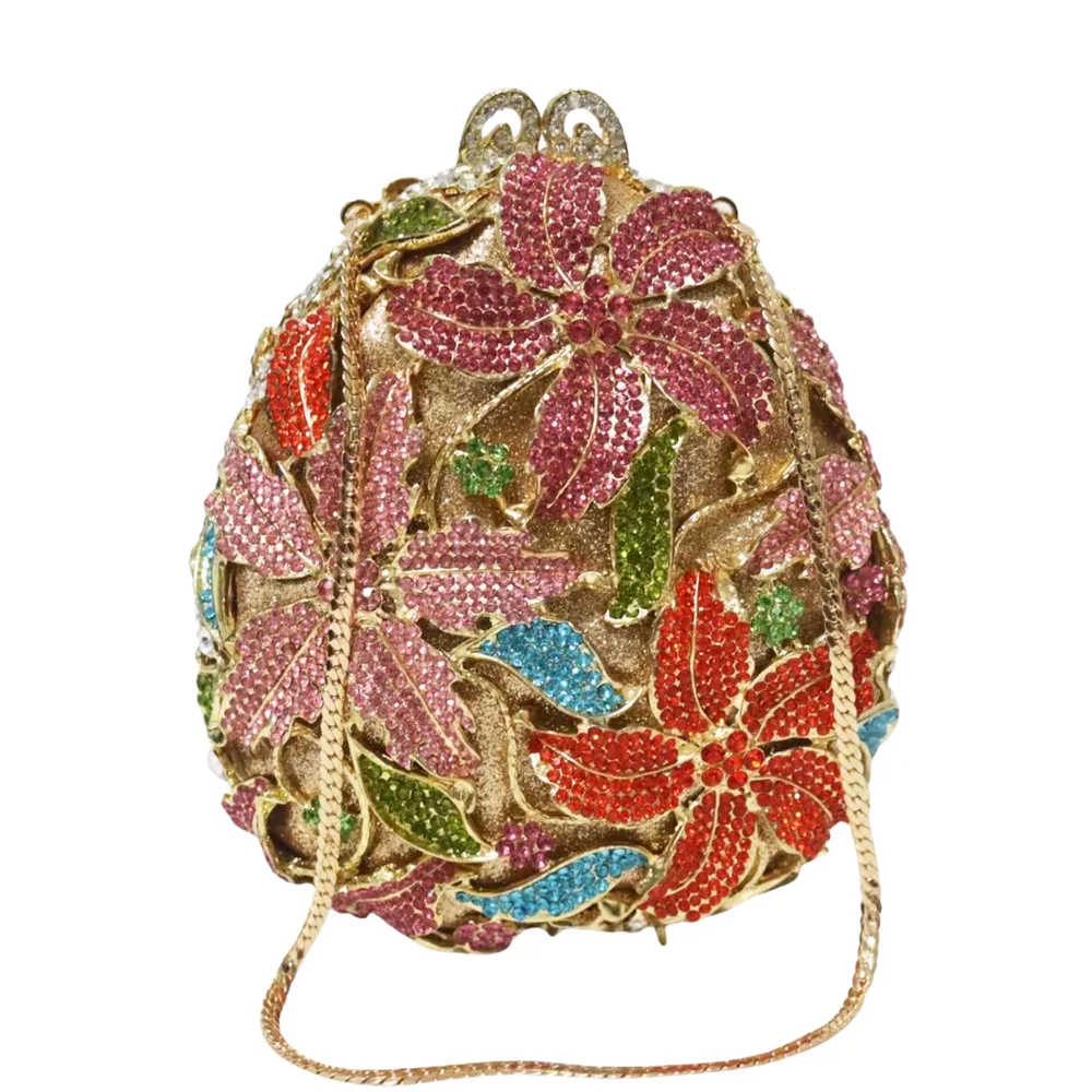 

Clear/Orange/Gold/Green Crystal Evening Flower Clutches Wedding Bridal Bag Luxury Rhinestone Women Cocktail Party Purses Handbag