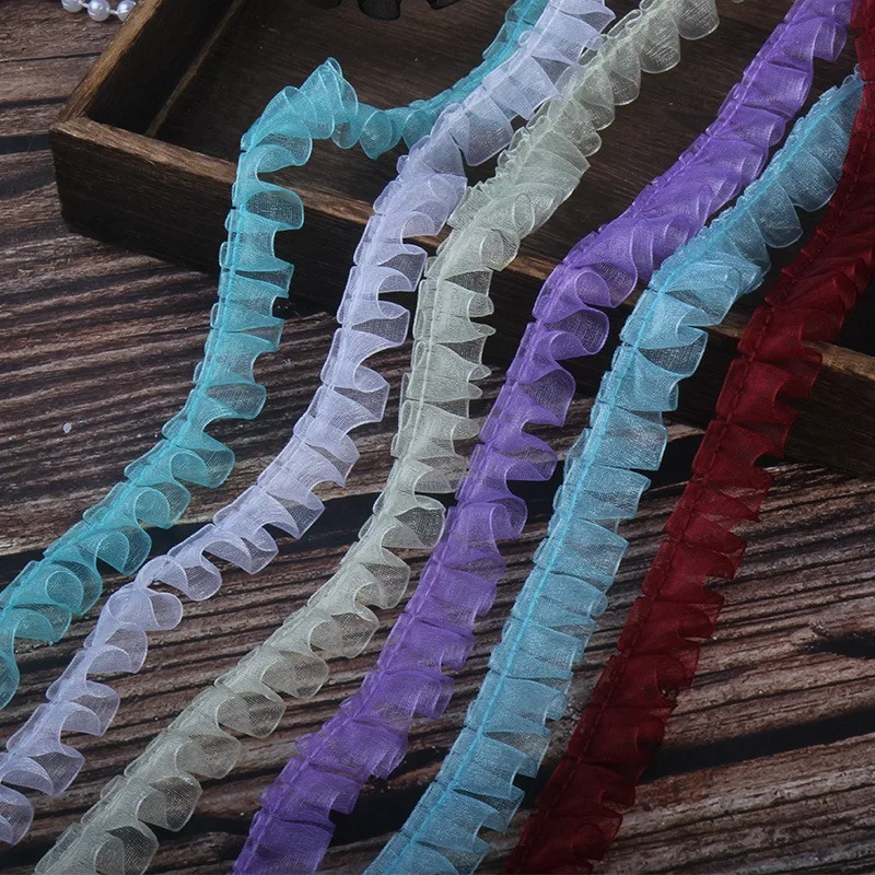 

44 Yard Pleated Ruffle Ribbon Wedding Organza Lace Edge Ruffle Trim for Wedding Bridal Dress Applique Sewing Craft DIY Decor