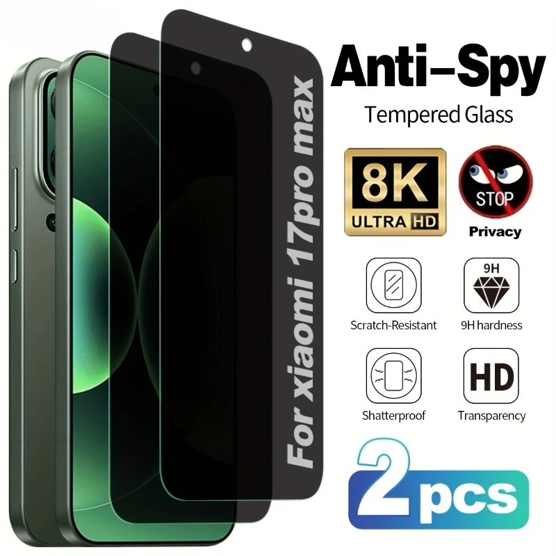 2 Stück Privatsphäre HD Clear Displayschutzfolie geeignet für Xiaomi 17 Pro Max 15 Pro gehärtetes Glas für Xiaomi 15T 14 13 12T 11T Glas