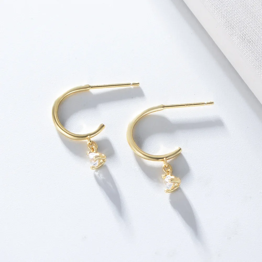 YCP S925 Sterling Silver Fashion Simple Zircon Earrings European and American Cross-border Single Diamond Earrings Girls'