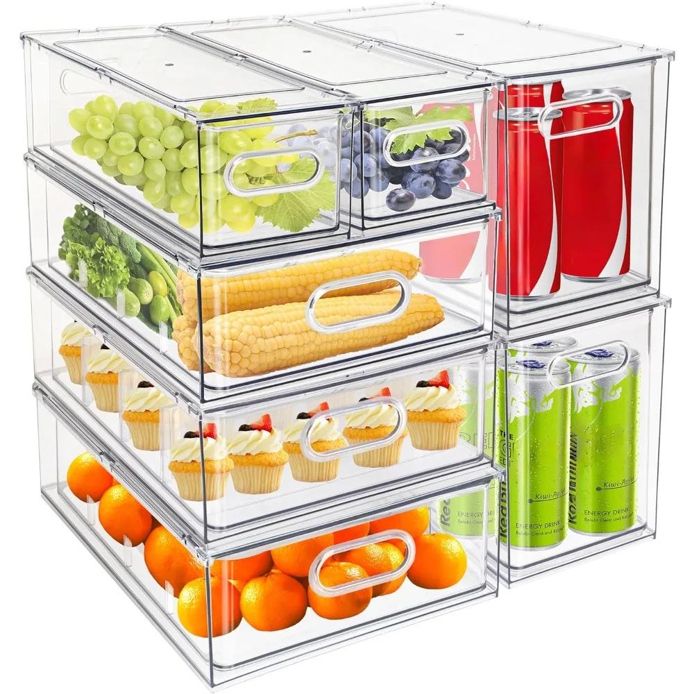 

7 pack Stackable Refrigerator Organizer Bins Pull-Out Drawers for Fruit and Veggies Storage Organizer for Fridge Clear Drawer