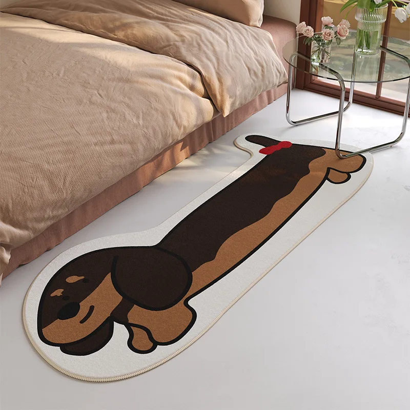 

Fluffy Dachshund Rug Cute Dog Bedside Carpet Soft Plush Home Decor Minimalist Animal Mat for Bedroom Cozy Floor Doodle Design