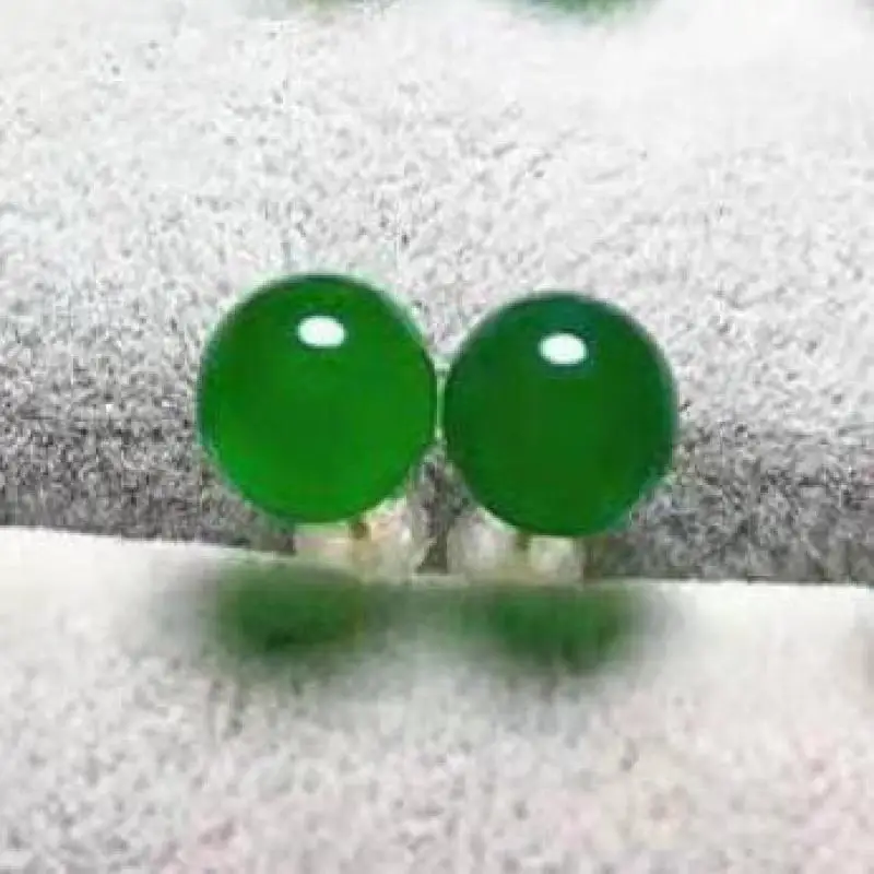 Natural Green Jade Ball Stud Earrings Women Fine Jewelry Accessories Genuine Myanmar Jadeite Burma Red Jades Round Beads Earring