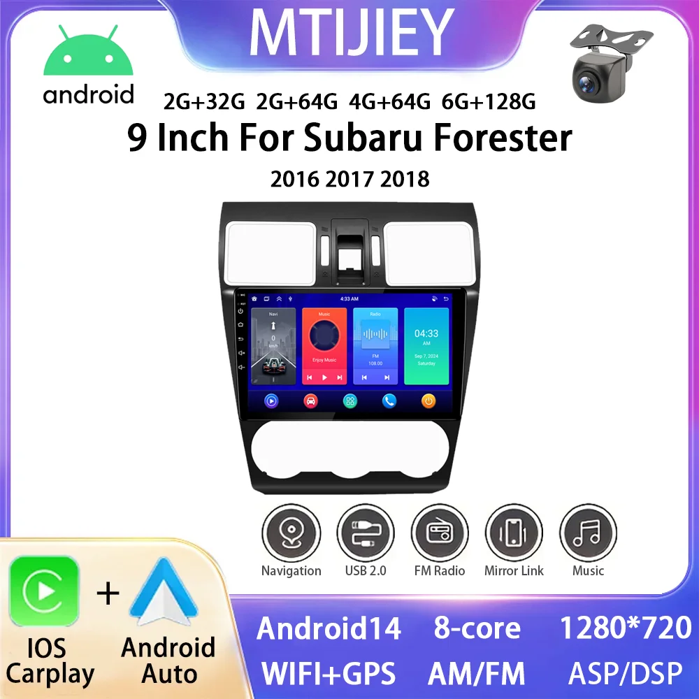

9 Inch For Subaru Forester 2016 2017 2018 Android 14 Car Navigation Car Stereo Touch Screen Radio with Carplay and Android Auto