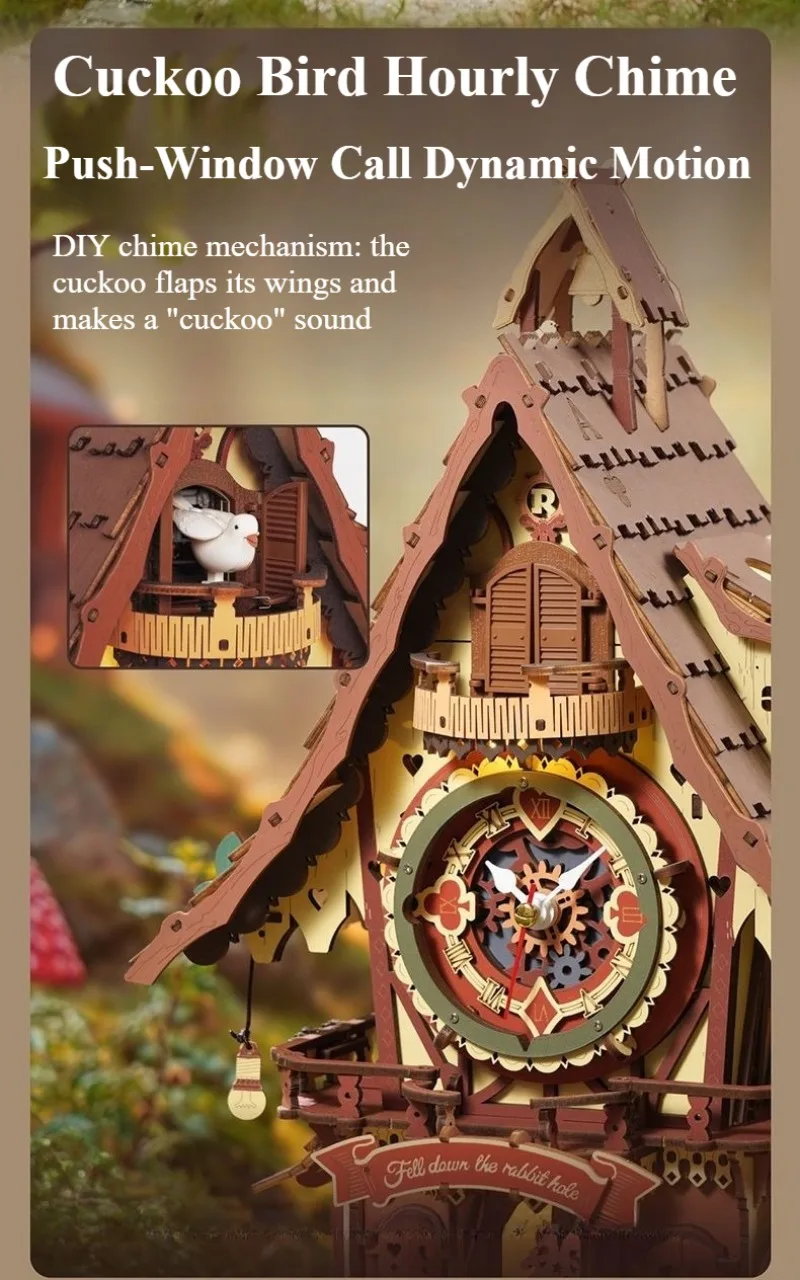 Robotime 3D Wooden Puzzle Cuckoo Clock Kit Black Forest Style with Working Bird DIY Clock Model Kit for Kids Adults Model Gift - view 3