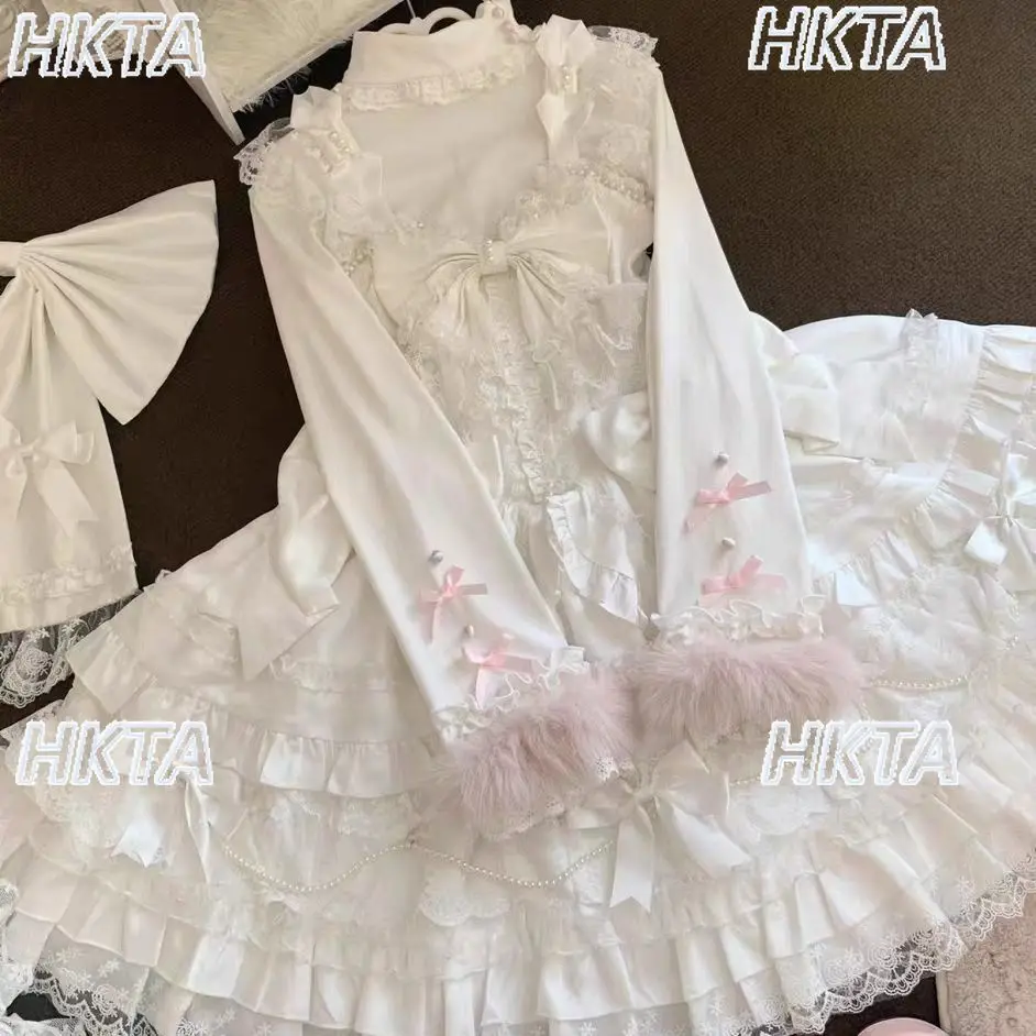 Słodka koronkowa bluzka z golfem, długim rękawem, jesienne nowości, dzianinowa koszulka, sweter, sweter Lolita, uniwersalny biały pulower, top, odzież wewnętrzna damska