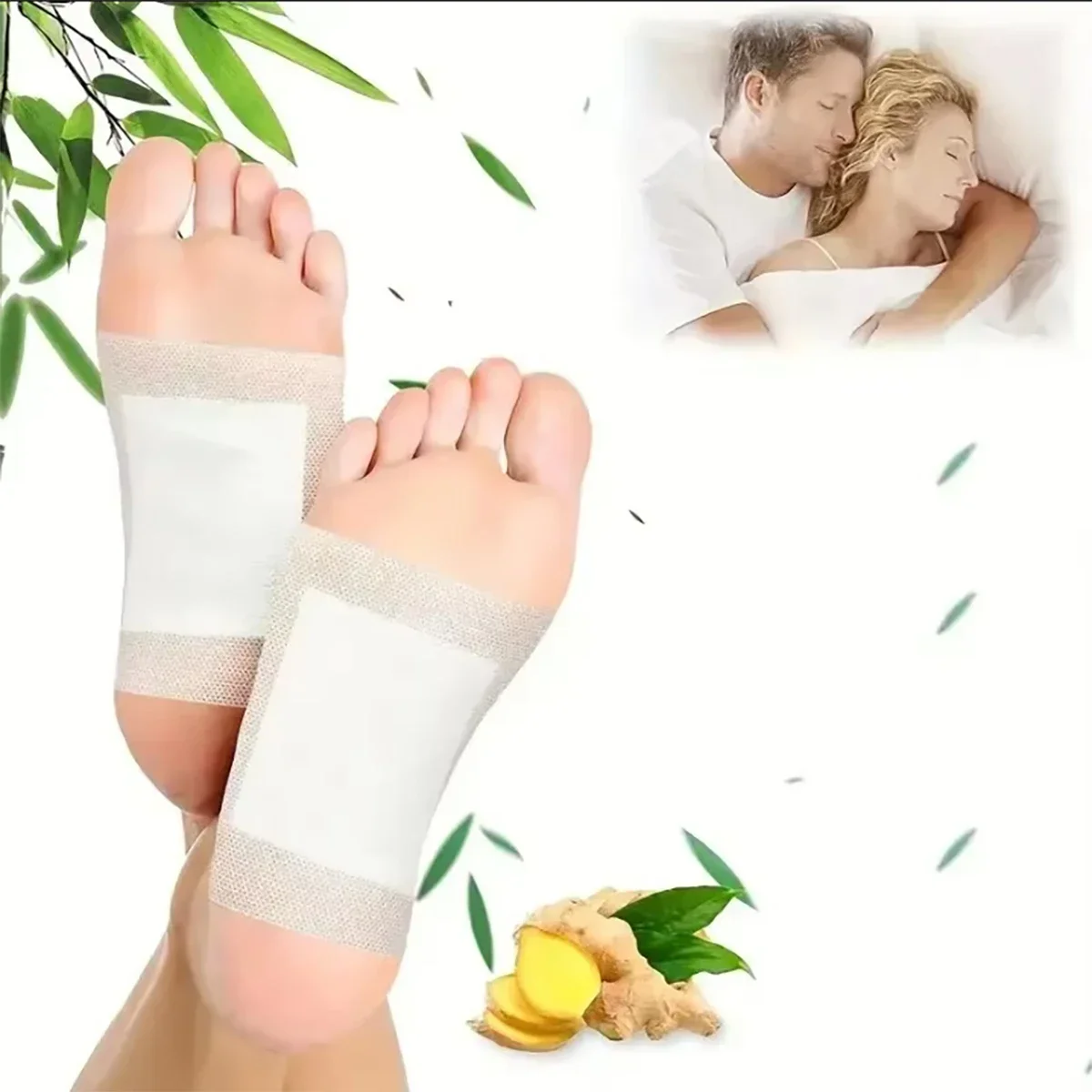 50 Natural Bamboo & Ginger Foot Pads – Deep Cleaning Moisturizing Adhesive Sheets for Relaxation After Bathing