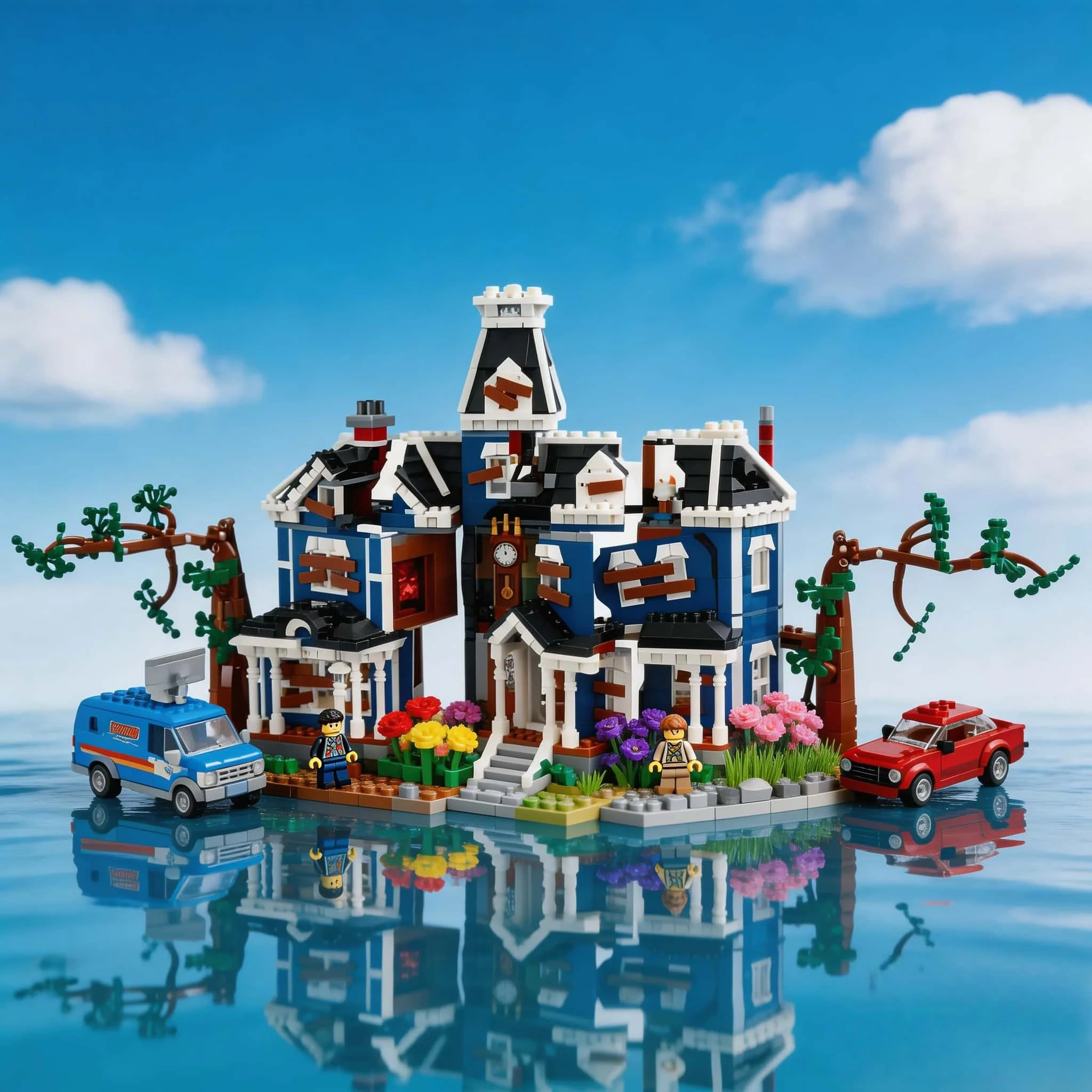 

Интересный и красивый модульный сборный дом синего цвета, дом Крилл, городской пейзаж, строительные блоки, домашний декор.