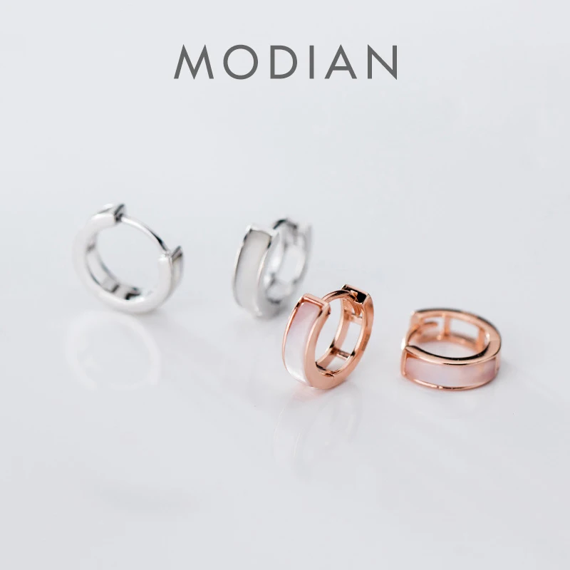 MODIAN White Opal Fashion Hoop Earring for Women Genuien 925 Sterling Silver Simple Geometric Earring Party Gift Fine Jewelry