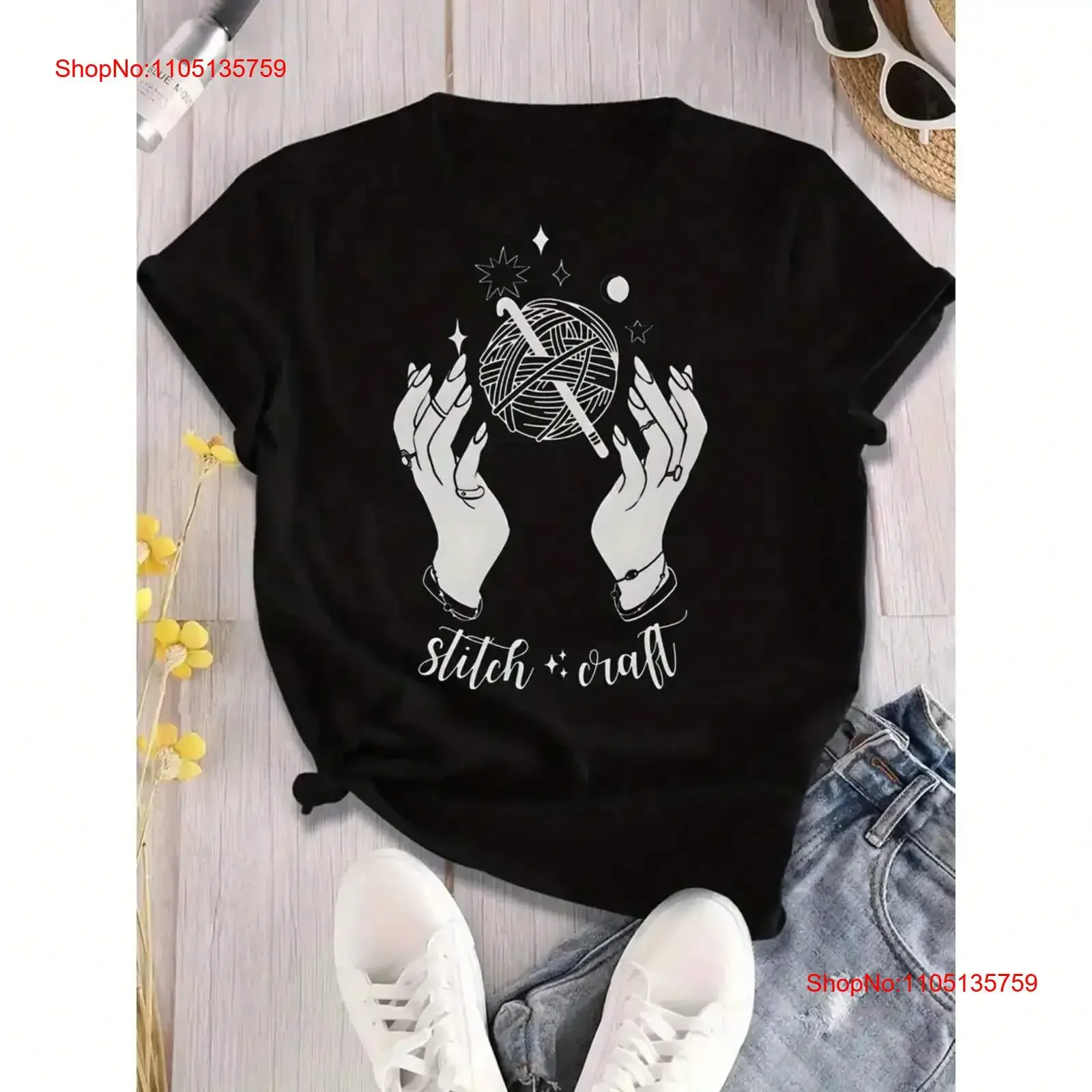 Women's Thread Pattern T shirt Casual and Comfortable Round Neck vintage Washed Versatile streetwear graphic