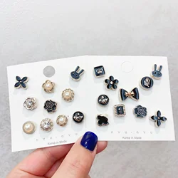 Simple Korean Ins Seamless Brooch Buttons Suit Anti Exposure Brooch Pins Cute Small Geometric Pearls Brooches Buckles 10pcs/set