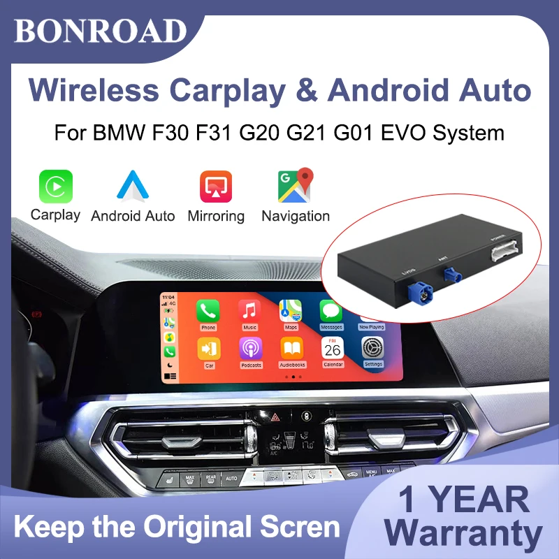 Modulo BONROAD per BMW Serie 1-7 X1-X5 F30 F36 G20 G21 G22 G23 G28 Sistema EVO con Carplay Wireless, Android Auto, Mirroring e Navigazione