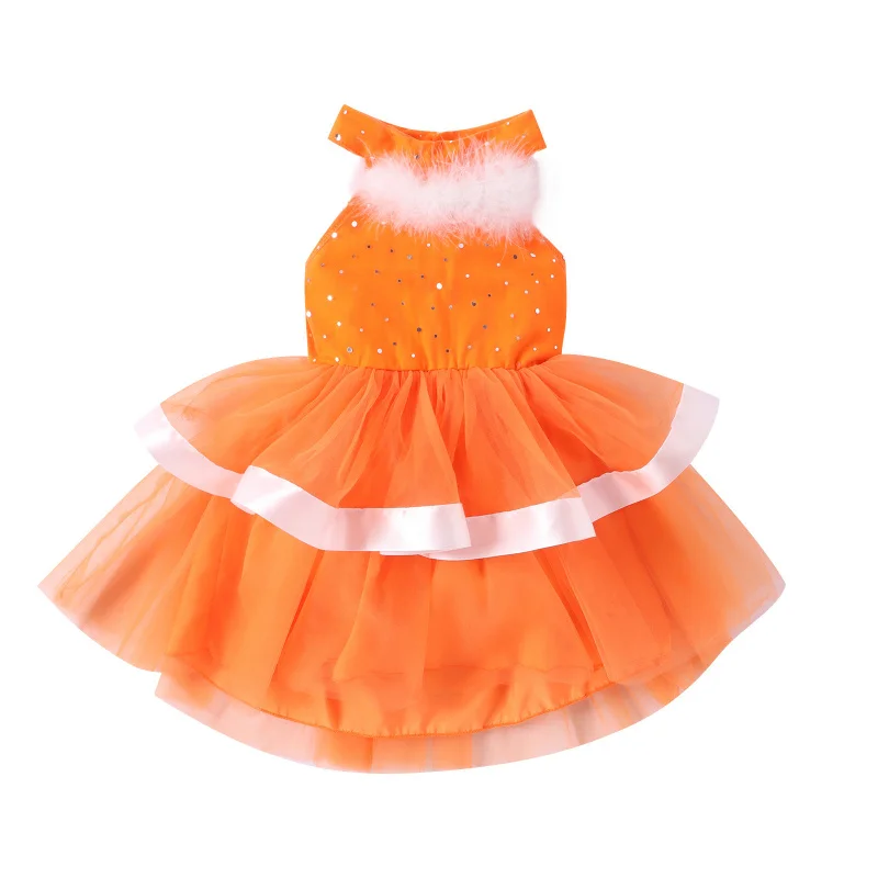 

Girls' Clothing Halter Neck Furry Halloween Mesh Sister Outfit Party Cake Dress Children's Dress