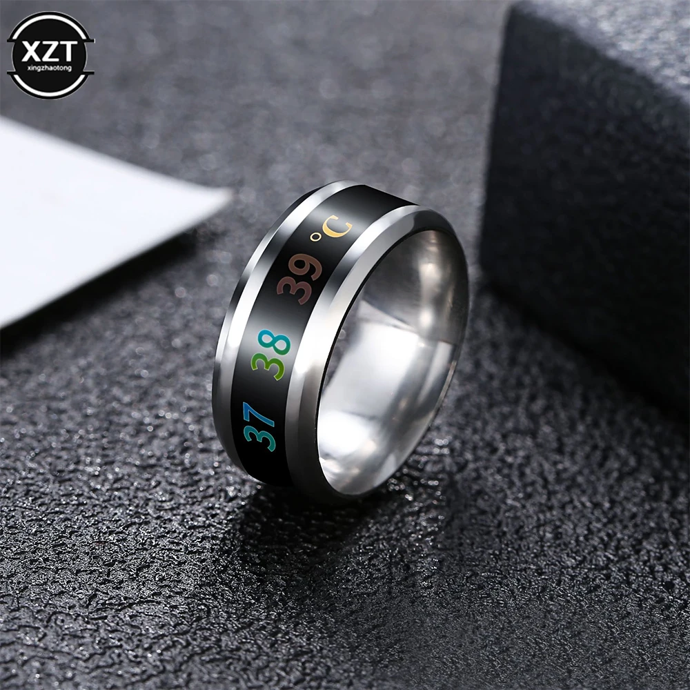 Anillo sensible a la temperatura para hombres y mujeres, acero de titanio, sensación de emoción inteligente, joyería impermeable, nuevo