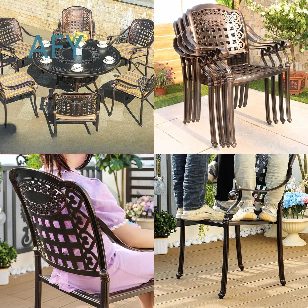 Cast Aluminum Outdoor Dining Set for Home Villa Yard Garden Patio Leisure Use Outdoor Table and Chairs Set Modern