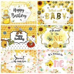 Cute Little Bee Baby Birthday Party Background Decoration Supplies Banner Sunflowers Sweet Newborn Baby Shower Photo Shoot Props
