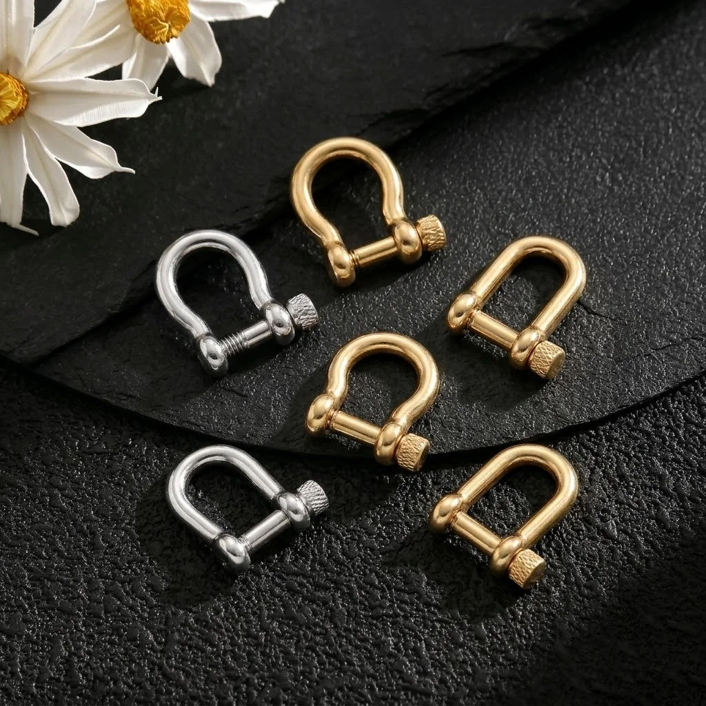 2PCS Stainless Steel Gold U Shape Shackle Screw Shackles Clasp Hook Parts Bag for DIY Key Ring Keychain Connector Jewelry Making
