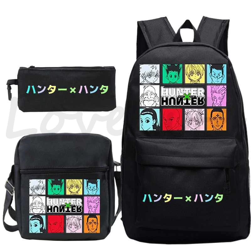 Hot Anime HUNTER X HUNTER Killua Print Backpack for Boys Girls Student Zipper School Bags 3pcs/set Mochila Teens Travel Rucksack