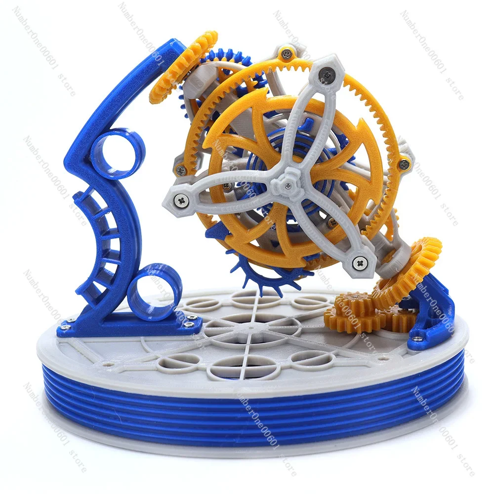 

Dual Axis Tourbillon Model Metal Spring Power 3D Printing Pendulum Clock Mechanical Principle Desktop Pendulum Gear Art