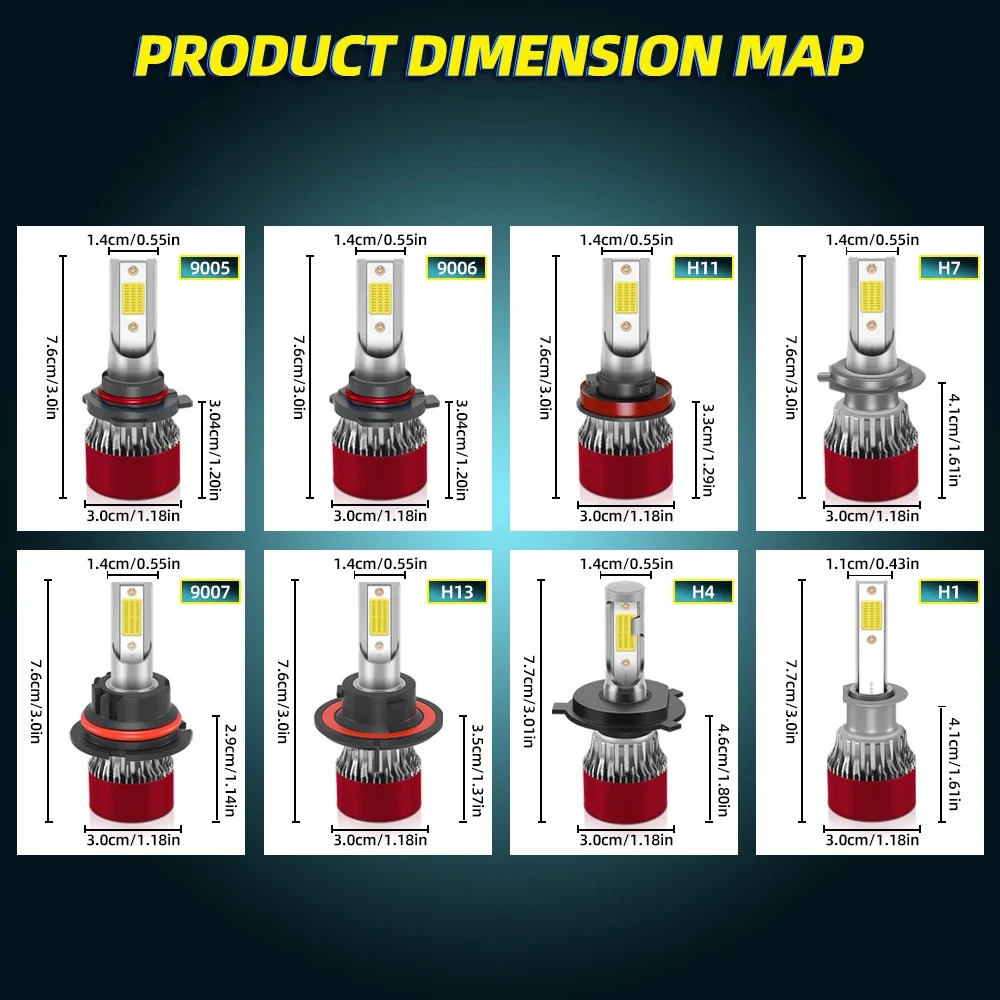 LED Headlight Bulbs 60000LM H7 9005 HB3 9006 HB4 6000K COB Chips Auto Headlight Hi/Lo Beam H4 H13 Car Light Upgrade