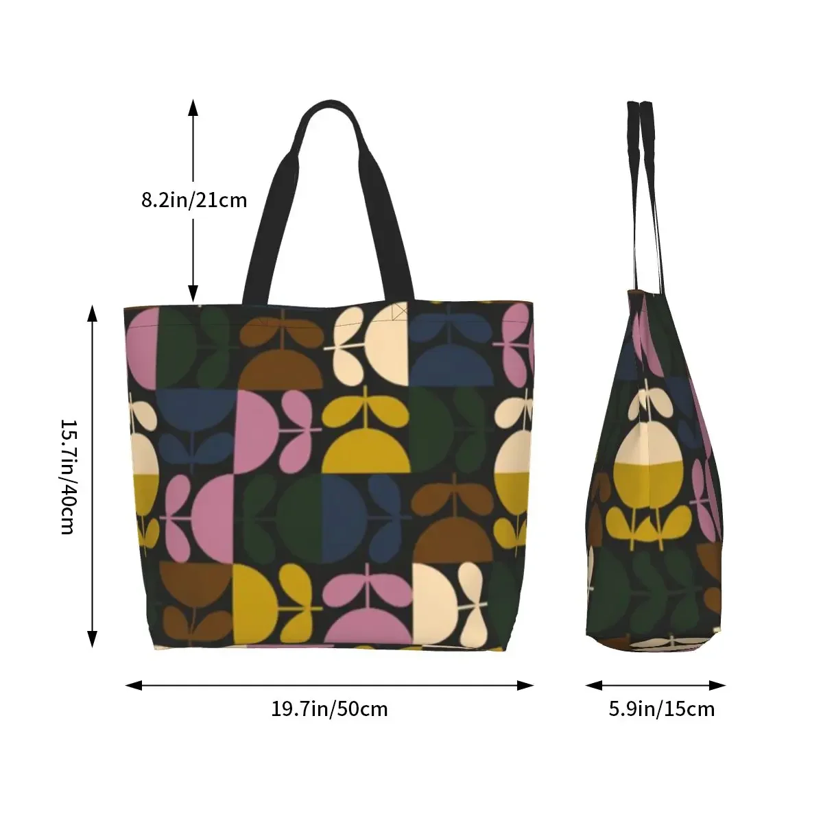 Orla Kiely Borsa per la spesa con stelo multiplo Borsa per la spesa in tela Borsa a tracolla per shopper Borsa floreale scandinava astratta di grande capacità