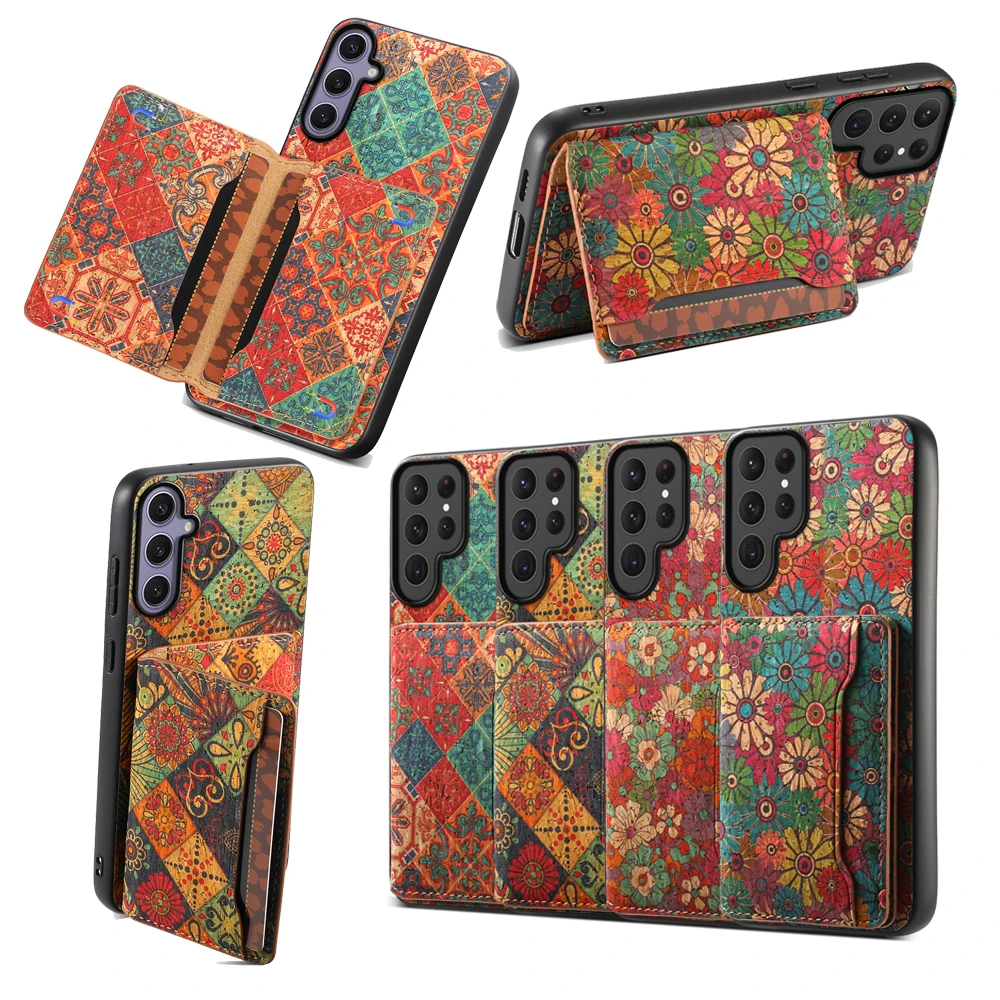 

Luxury Magnetic Card Holder Retro Floral Cover Flower Pattern Phone Case for Samsung Galaxy S25 Ultra S25 Plus S24 Ultra S23 FE