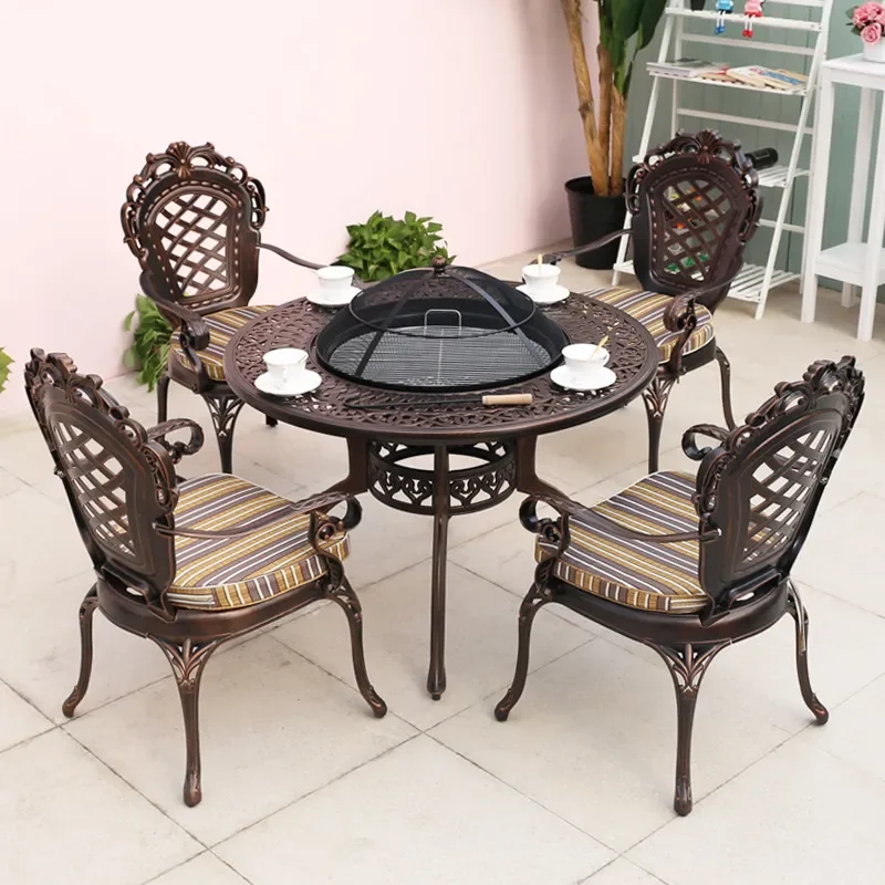 Outdoor Cast Aluminum Table and Chair Set 3 Piece Patio Furniture Anti Corrosion Rainproof BBQ Dining Set for Courtyard