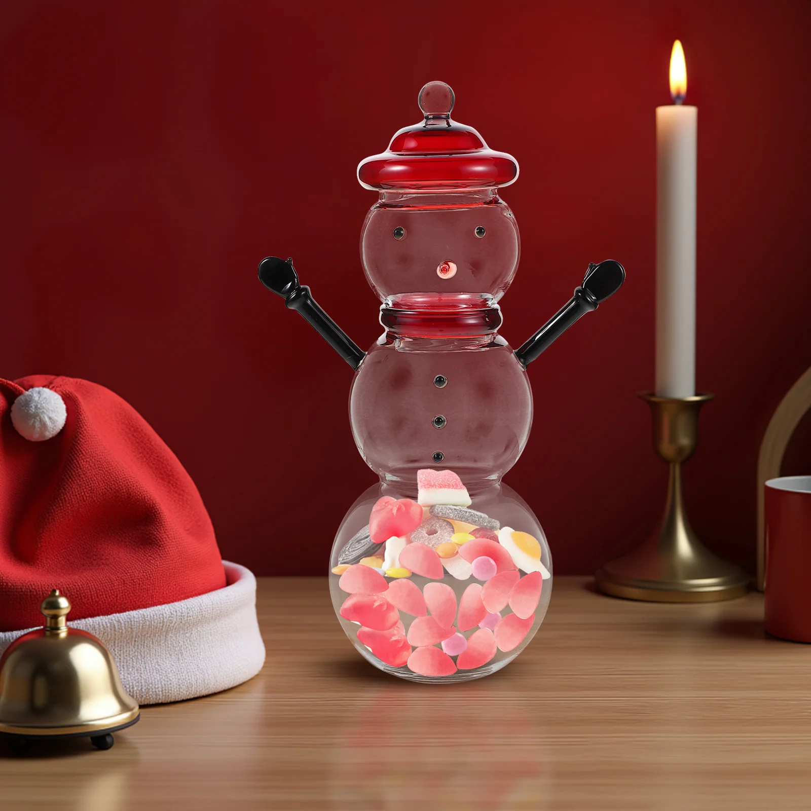 

Decorative Snowman Candy Jar with Lid Glass Storage Container for Sweets Christmas Party Favor Dish Holiday Kitchen Decor Treat
