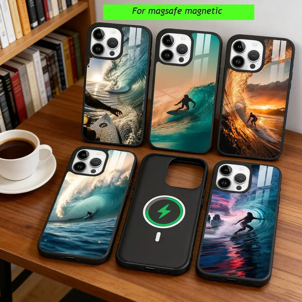

Surfing Art Phone Case For iPhone17,16,15,14,13,12,11 Plus,Pro Magnetic For Magsafe Wireless Charging
