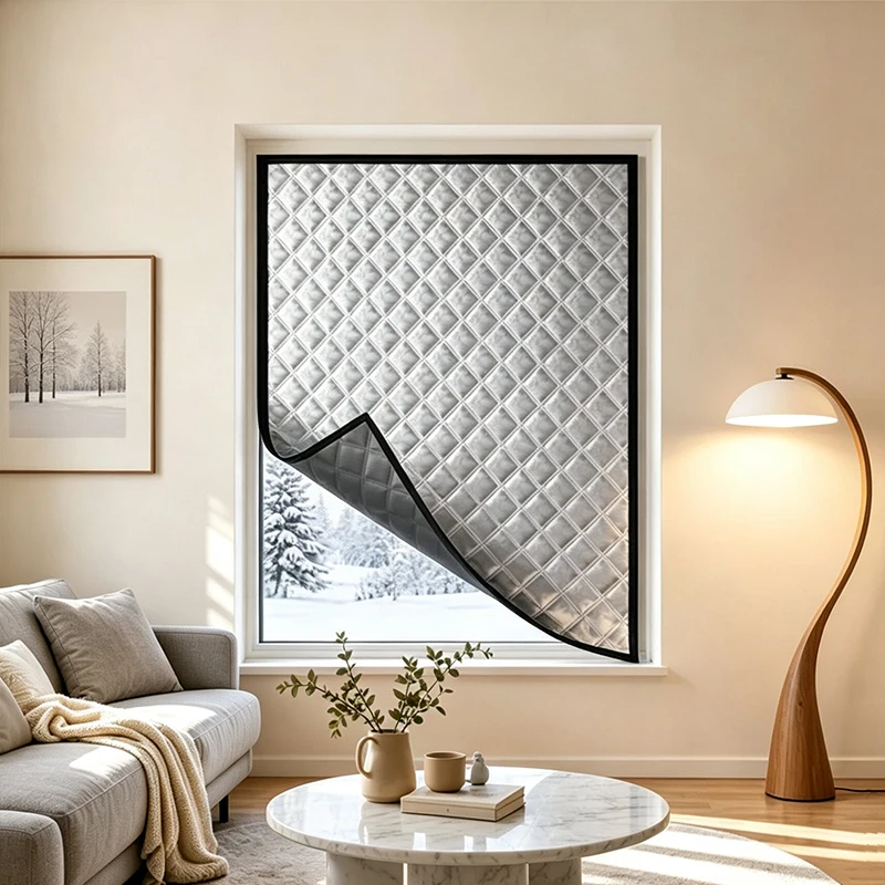 No Drill Graphene Thermal Blackout Window Film Self Adhesive Winter Heat Insulation Curtain Room Darkening Privacy Window Shield