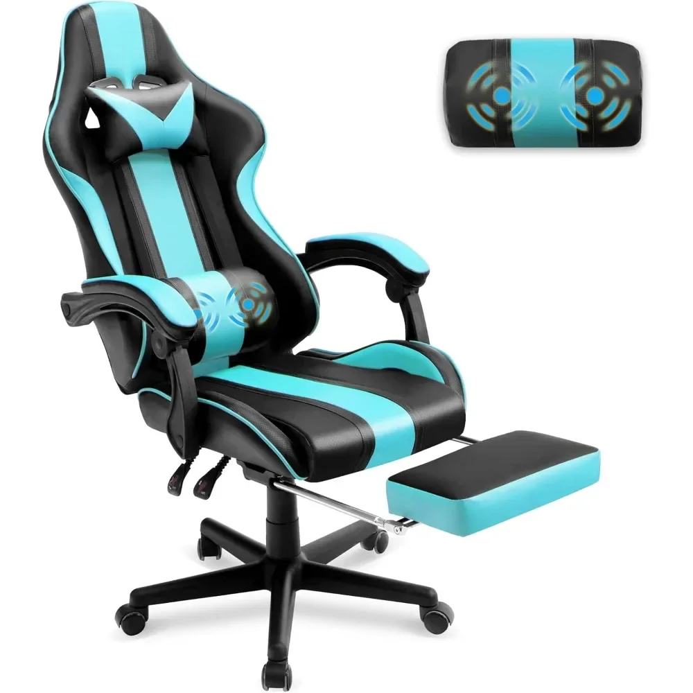 

Gaming Chairs, Ergonomic Racing Style PC Game Computer Chair with Headrest Lumbar Support Adjustable Recliner PU