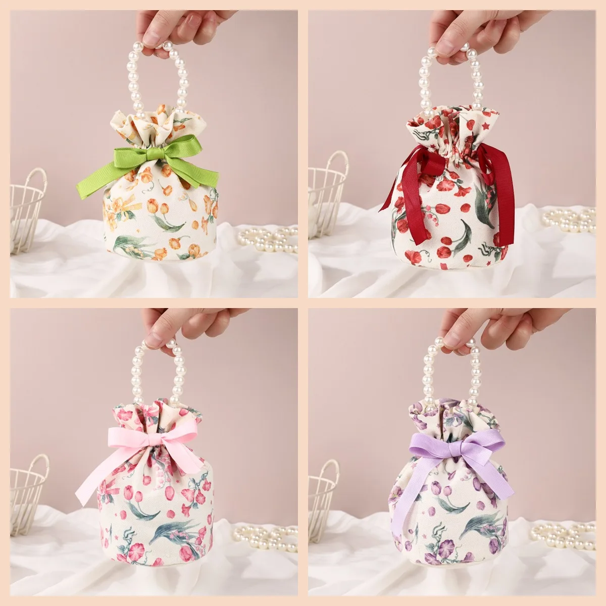 New Wedding Candy Bag Portable Canvas Gift Bag Party Wedding Goodie Packing Box Simple Red Green Handheld Gift Storage Bags