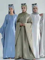 Eid Batwing satén brillo suave crepé Abaya Dubai lujo 2024 Islam musulmán Maxi Kaftan vestido Kebaya Abayas para mujeres Vestidos