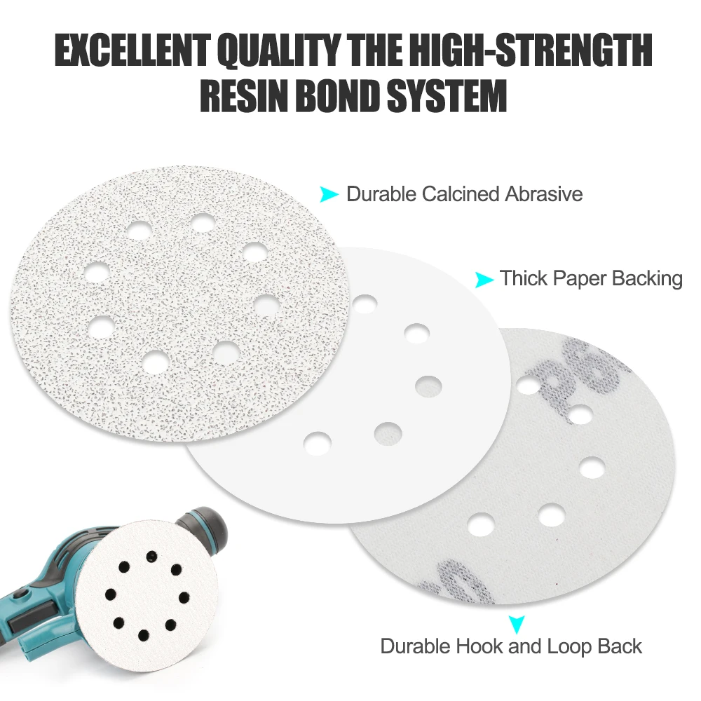 HAMPTON 5 Inch 8 Holes Sanding Disc Sandpaper Grit 60-1000 Hook & Loop For Abrasive Pad Wood/Metalworking Polishing Tools