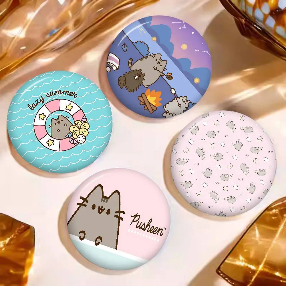 Забавные круглые значки-броши P-Pusheens с милыми котиками, креативные аксессуары для рюкзаков и головных уборов, украшения, подарки для друзей