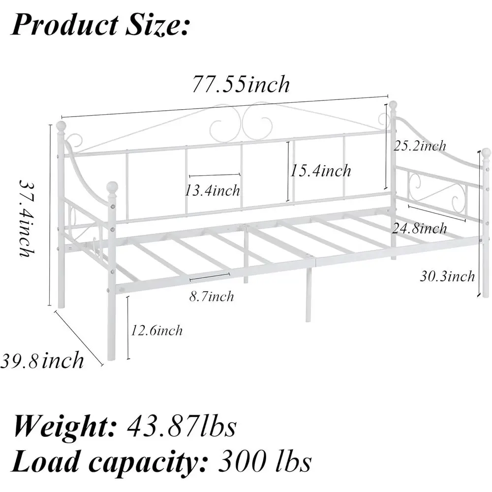 Rangka Tempat Tidur Twin dari Logam Putih dengan Sandaran Kepala, Platform Kasur, dan Pilihan Tempat Tidur Sofa untuk Ruang Tamu/Kamar Tamu
