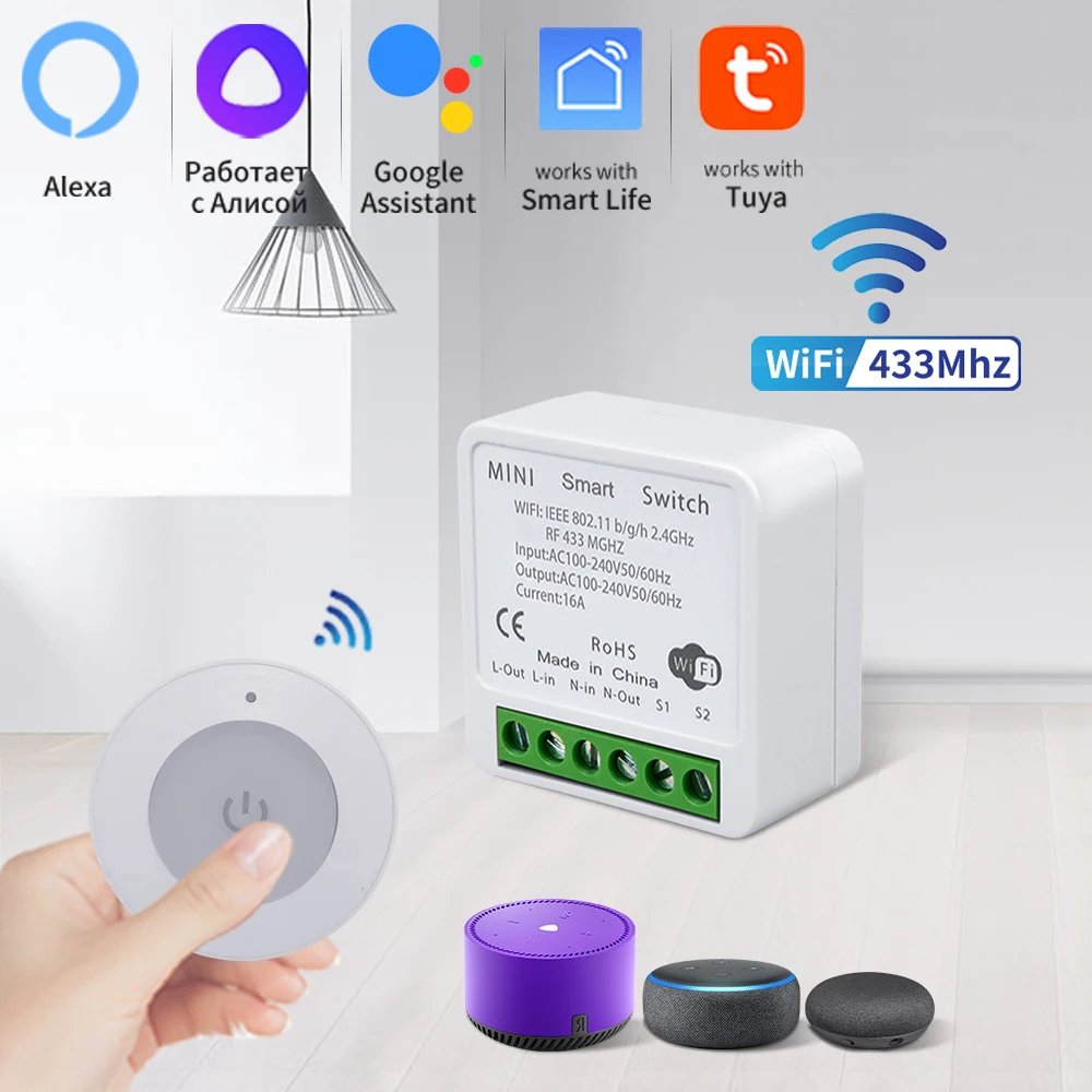 RF 433Mhz Tuya Smart Wifi Switch with Wireless Remote Control Smart Life App Voice Control by Alexa Google Home Alice AC100-240V