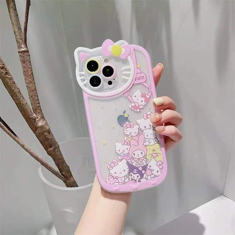 Sanrio Hello Kitty милый чехол для iPhone 15 14 13 12 11 Pro Max XR XS MAX 7 8 Plus роскошный мультяшный Прозрачный чехол для леди девушки Y2K