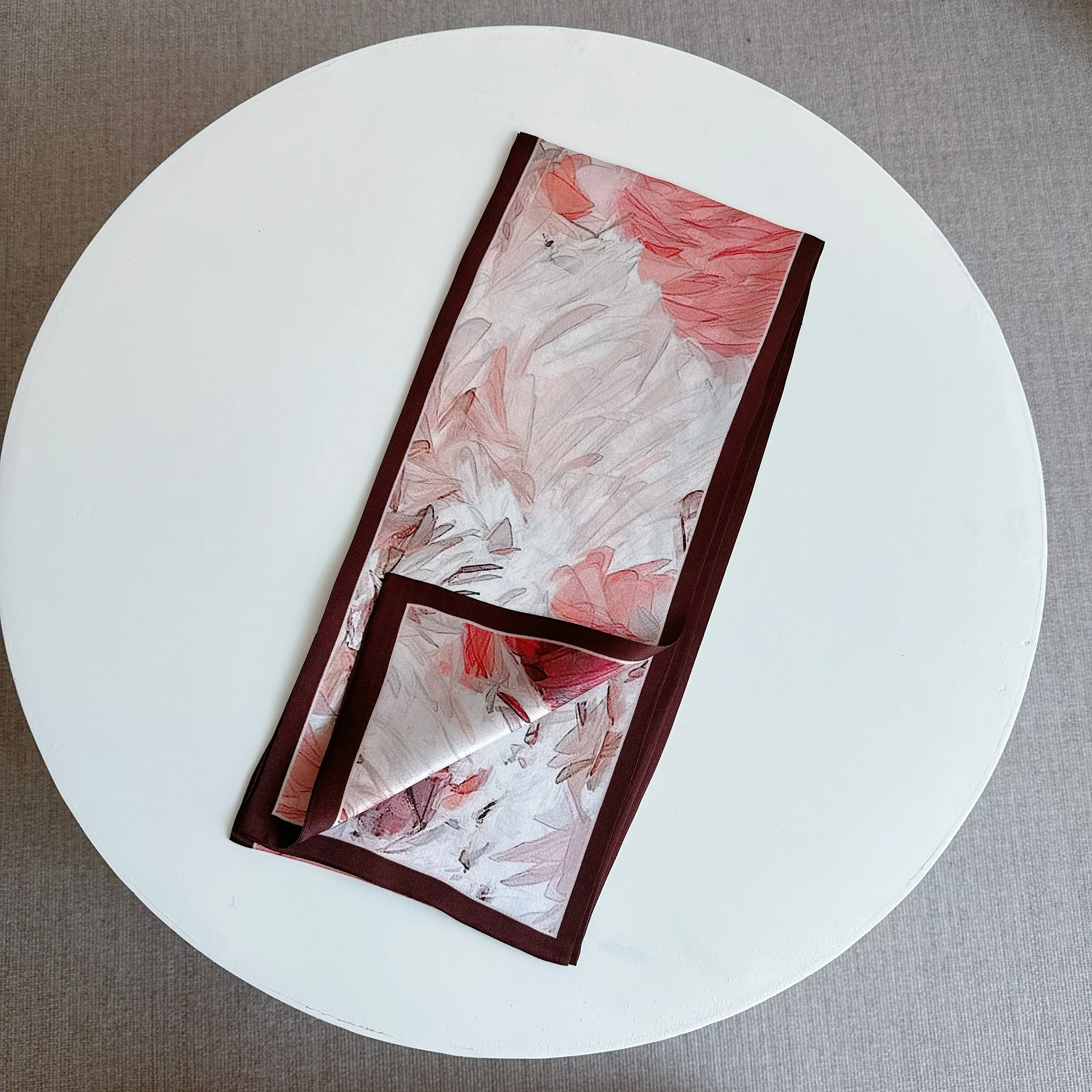 موضة النبيذ الأحمر الحرير وشاح للرقبة الراقية وشاح حريري طويل وضيق 100% الحرير الطبيعي العصابات الشعر للفتيات الشريط للشعر