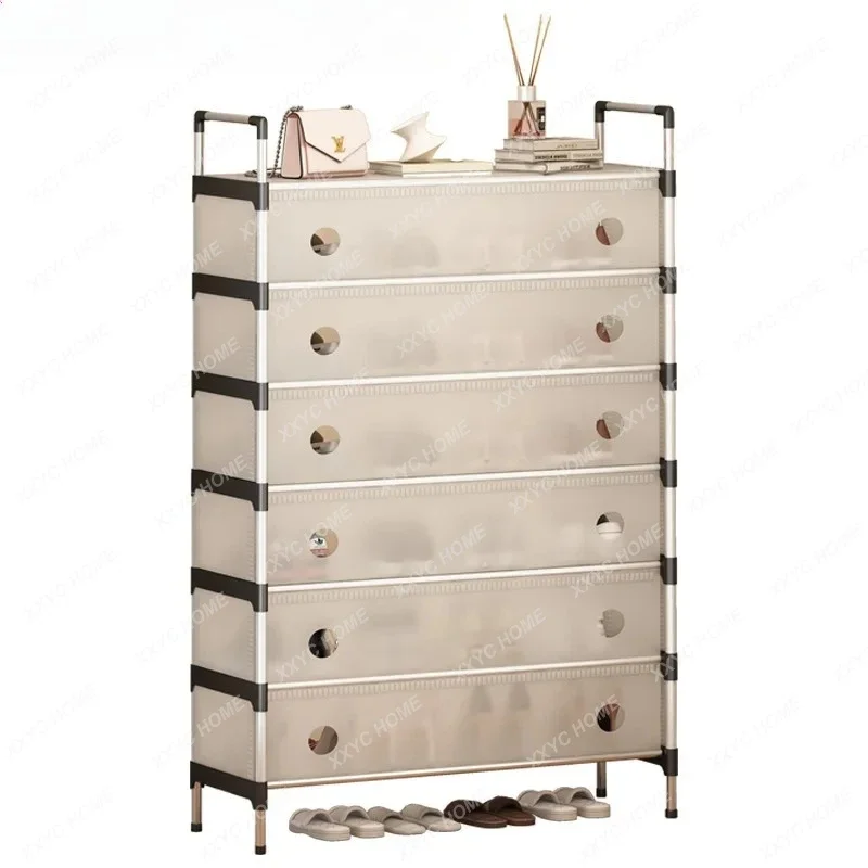 MY The shoe cabinet is integrated with the door of the metal light luxury staircase entrance