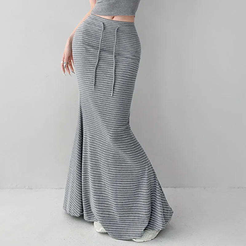 Black Stripe Long Skirts Women Maxi Skirt Summer Sexy Female High Waist Bodycon Trumpet Skirts Women Mujer Faldas