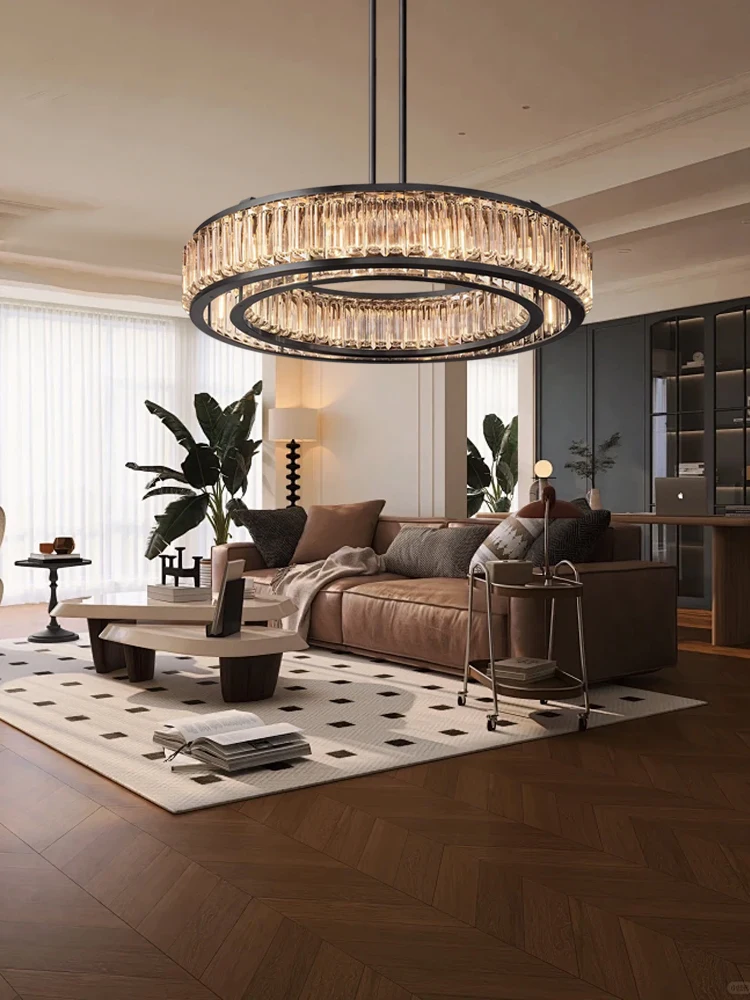 European Luxury Crystal Chandelier Black Roung Hanging Lamps over Living Room Home Appliance Lustres Lamparas Villa Lighitng