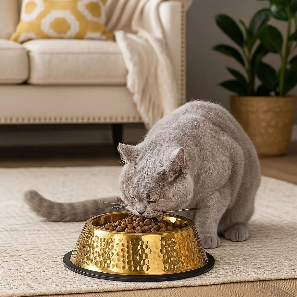 

Large Capacity Pet Feeding Bowl Stainless Steel Gold Plated Dog Drinking Basin Anti Slip Metal Dog Food Basin for Feeding