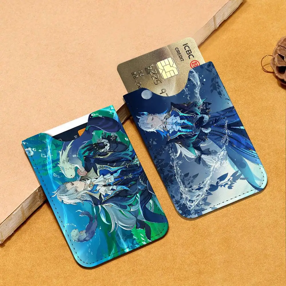 Genshin Impact Neuvillette Leather Mini Wallet for Men, Thin Pocket Credit Card Separate ID & Bus Card