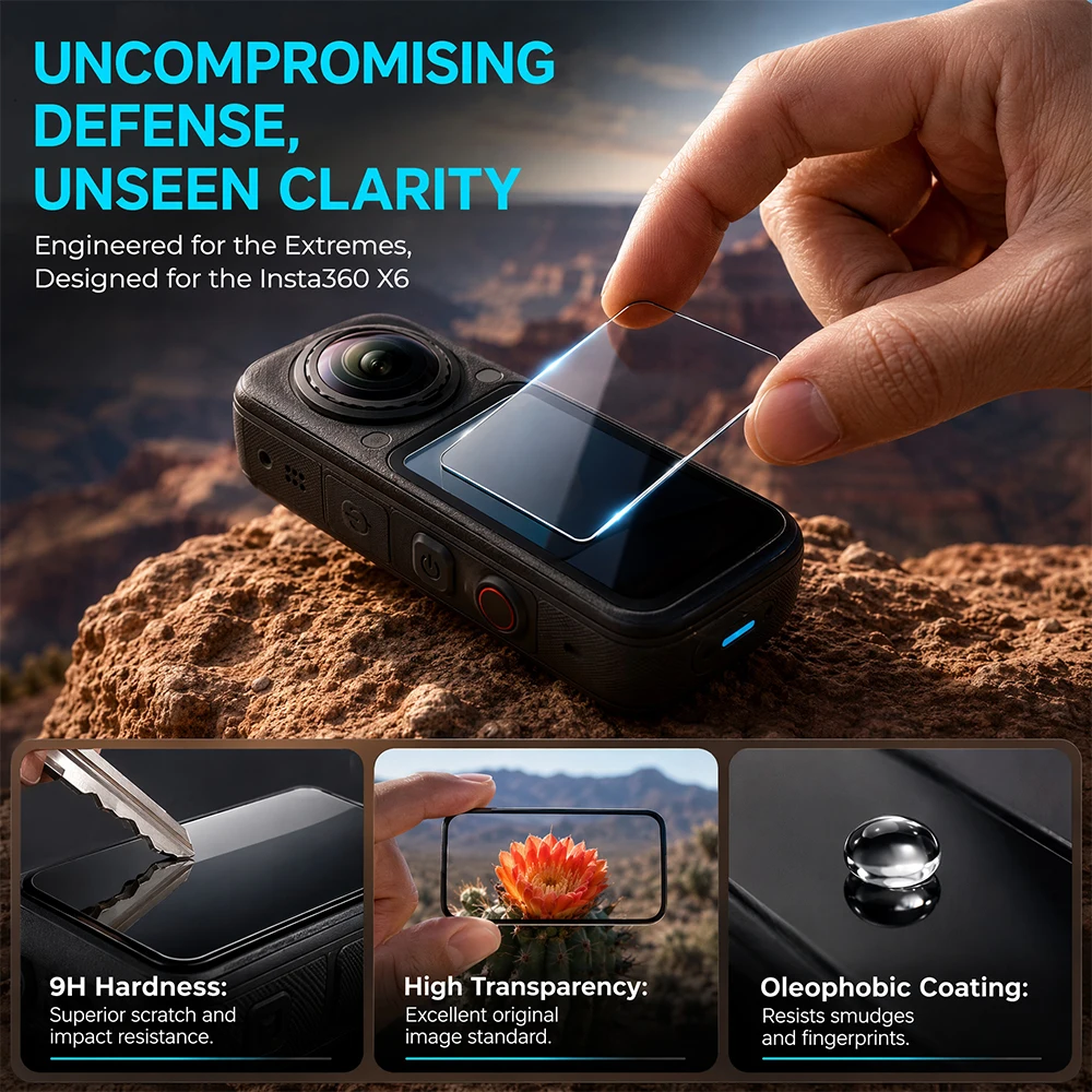 2 sztuki szkła 9H do Insta360 X6, przezroczysta folia ochronna na ekran Ultra-HD z hartowanego szkła, odporna na zarysowania i odciski palców, akcesoria. — zdjęcie produktu 2