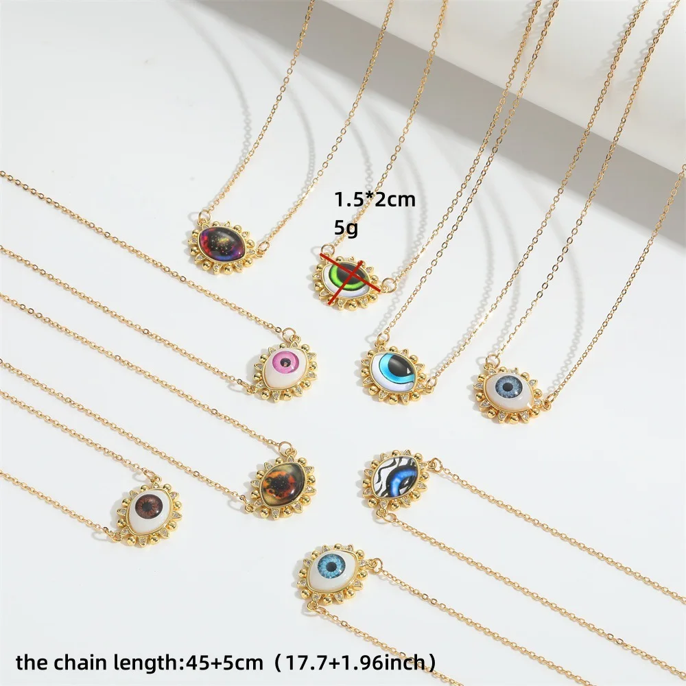 Europe America Gold Color Invisible Inlaid Multi-color Resin Patterned Pupil Devil's Eye Necklace UNISEX Hip Hop Party Necklace