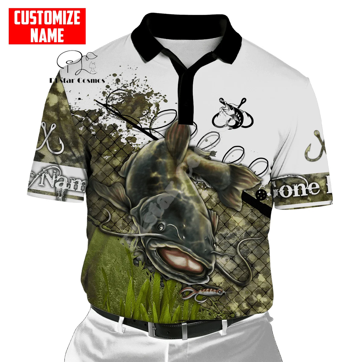 

Custom Name Animal Bass Carp Walleye Fishing Camo Retro Vintage T-Shirt 3DPrint Summer Unisex Casual Polo Shirts Short Sleeves 1