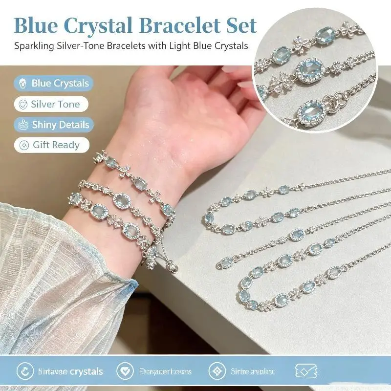 Summer Sweet Blue Zircon Crystal Cross Bracelets For Women Fashion Romantic Adjustable Chain Bangle Jewelry Party Casual Gifts